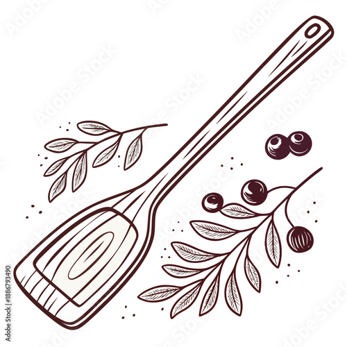 Local handmade wooden food stirring paddle, a functional kitchen utensil for mixing and cooking traditional dishes.