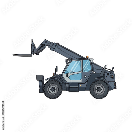 Modern Industrial Telehandler Vehicle Vector Art For Construction Site And Material Handling
