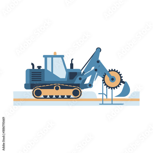 Modern Industrial Tracked Trenching Machine Performing Earthwork For Infrastructure Projects