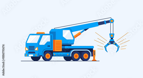 Modern Industrial Crane Truck With Robotic Grabber Arm Vector Illustration Design