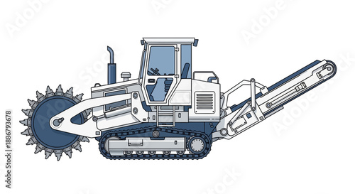 Modern Industrial Trencher Machine Vector Illustration For Construction Projects And Civil