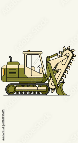 Modern Industrial Trencher Machine Operating For Earthwork Projects Illustration