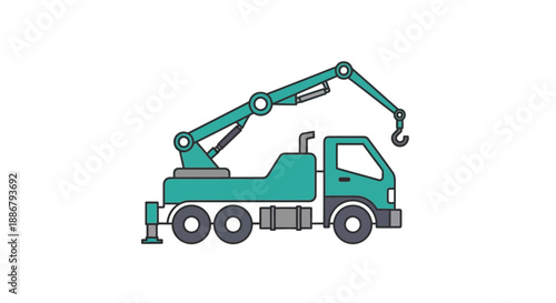 Modern Industrial Crane Truck Vehicle Lifting Equipment Outline Vector Illustration Artwork