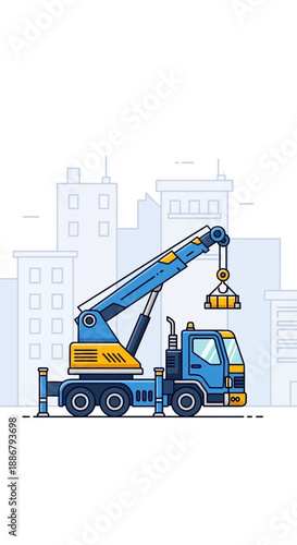 Modern Industrial Crane Truck Working On Urban Construction Site Development