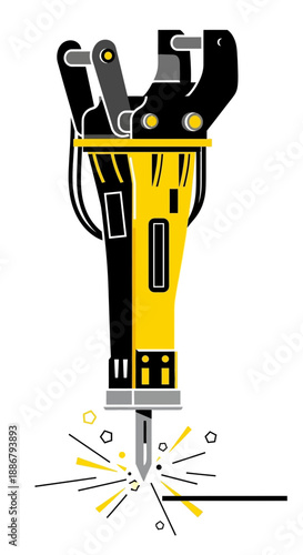 Modern Jackhammer Breaking Concrete Industrial Demolition Tool Vector Graphic