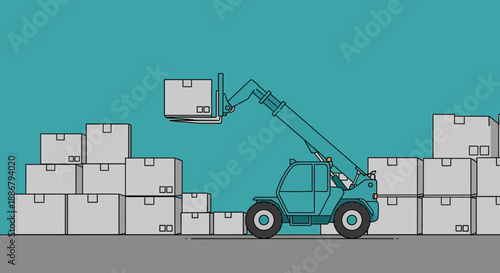 Modern Logistics And Efficient Warehouse Operations With A Telehandler Moving Inventory