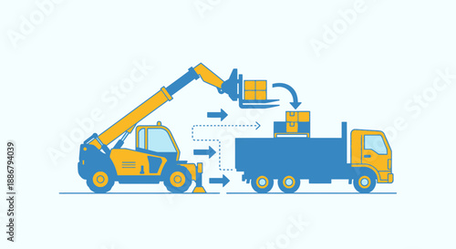Modern Logistics And Freight Movement Featuring Industrial Telehandler Loading Delivery Truck
