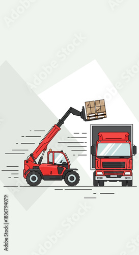 Modern Logistics And Supply Chain Operations With Telehandler Loading Freight Truck