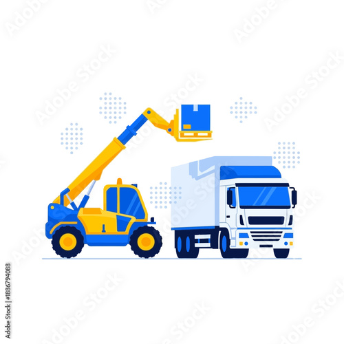 Modern Logistics Operations Featuring A Telehandler Loading A Delivery Truck Efficiently For