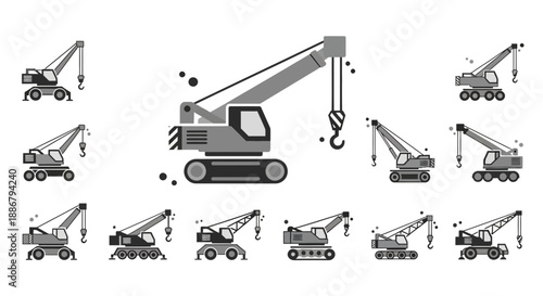 Modern Industrial Lifting Equipment Vector Collection For Engineering And Construction Sites