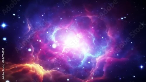 Abstract nebula space scene with stars and bright light