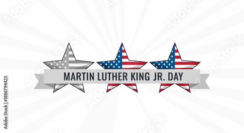 Martin Luther King Jr. Day celebration with stars and American flag elements.