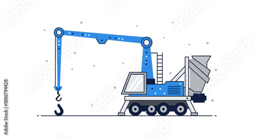 Modern Mobile Crane And Concrete Mixer Icon Illustration For Construction Projects