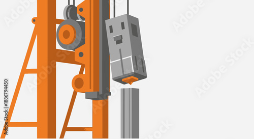 Modern Industrial Pile Driver Equipment Constructing Strong Building Foundations Illustration