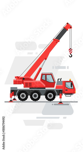 Modern Mobile Crane Industrial Equipment Vector Illustration For Construction Projects On White