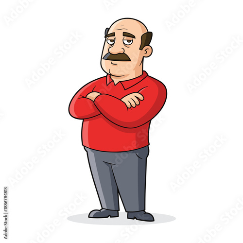 Man standing with crossed arms and angry facial expression