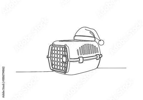 Pet carrier decorated with Santa hat for Christmas travel  