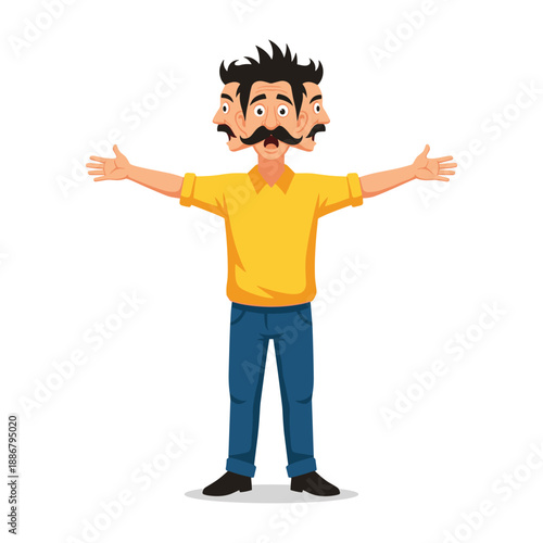Man with multiple faces showing different emotions