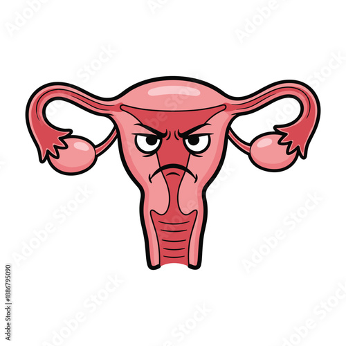 Angry uterus cartoon illustration