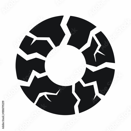 Cracked circular icon for resilience, disruption concepts, broken systems, and abstract transformation design
