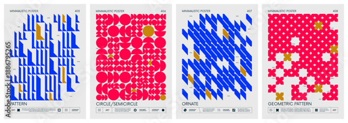 Futuristic abstract graphic wireframe elements of geometric shapes rave composition, Brutalism style vector minimalistic Posters with silhouette postmodern figures, Trendy color print artwork set 102