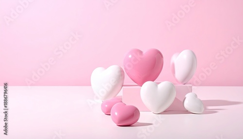 Wallpaper Mural Soft pastel pink and white hearts arranged on tiered pedestals, bright Torontodigital.ca