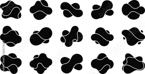 Abstract, organic, black, blob, shape, collection, modern, liquid, fluid, vector, elements, minimal, monochrome, design, isolated, on, white, background, creative, set