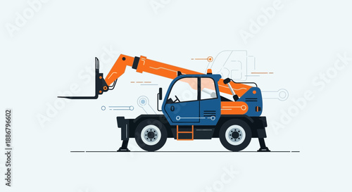Modern Telehandler Construction Vehicle Illustration Lifting Heavy Materials On Site