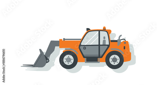 Modern Orange Telehandler Heavy Duty Construction Equipment Vehicle In Flat Style
