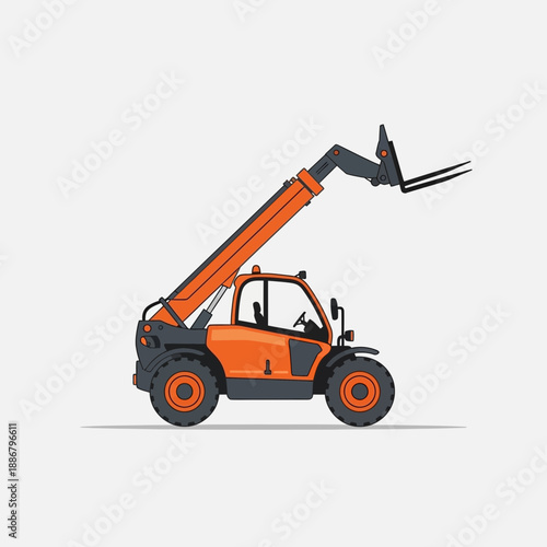 Modern Orange Telehandler Heavy Duty Lifting Equipment Construction Site Machine Illustration