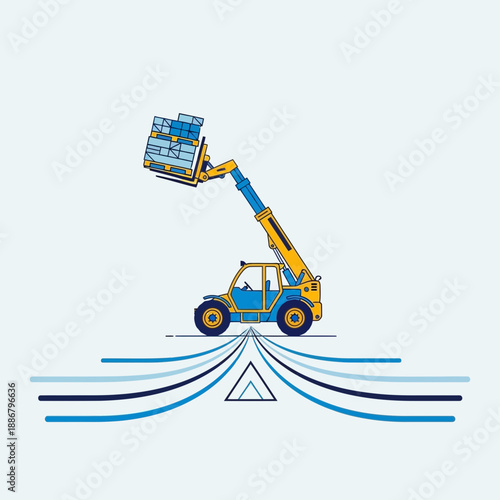 Modern Telehandler Efficiently Moving Palletized Cargo In A Dynamic Digital Environment