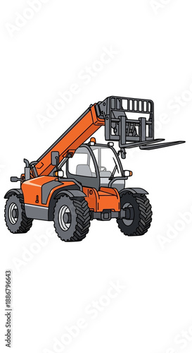 Modern Orange Telehandler Heavy Equipment Vehicle For Construction And Material Handling