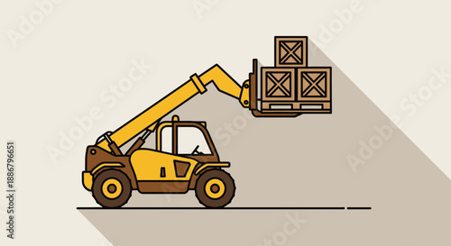 Modern Telehandler Equipment Safely Transporting Cargo Boxes On Pallet For Logistics Industry