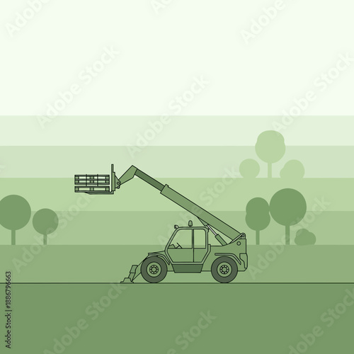 Modern Telehandler Equipment Working On A Farm Flat Design Illustration