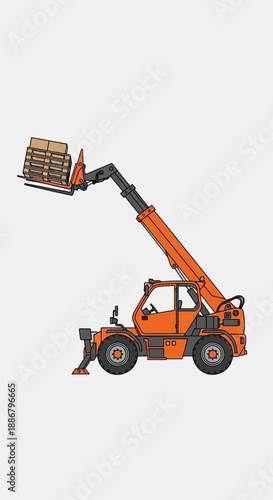 Modern Orange Telehandler Lifting Palletized Boxes Efficient Material Handling Equipment