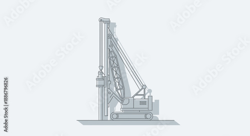 Modern Pile Driver Machine On Construction Site Building Foundation Engineering Work Illustrated