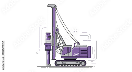 Modern Pile Driver Machine On White Background Building Construction Industry Tool Heavy Equipment