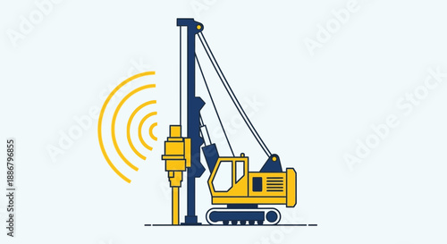 Modern Pile Driver Machine On Construction Site Building Foundation Project