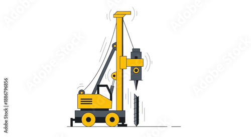 Modern Pile Driver Machine On Construction Site Performing Foundation Work Effectively