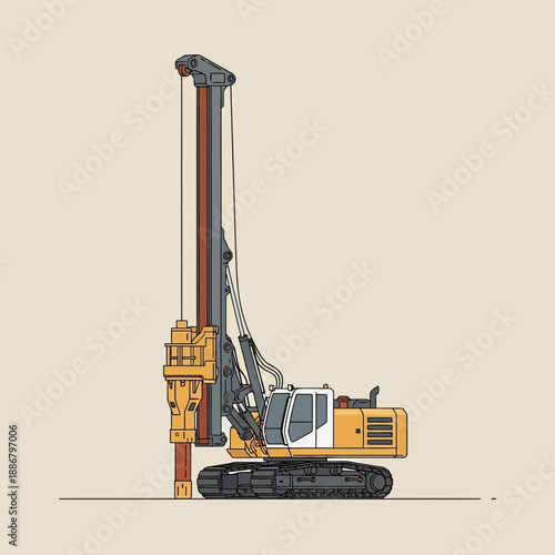 Modern Piling Rig Machinery Performing Essential Foundation Construction Work Vector Illustration
