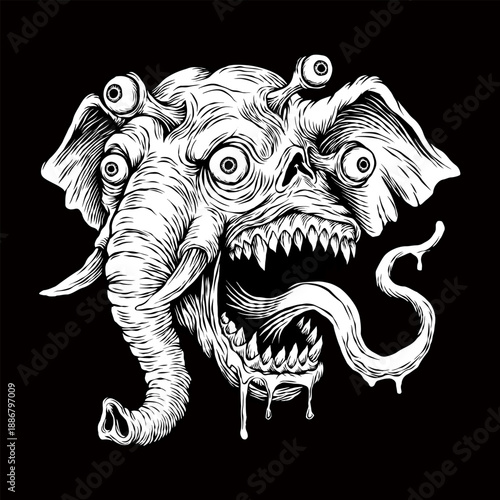 hand drawn illustration of a mutant elephant vector