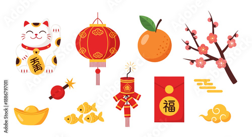 Chinese New Year celebration symbols and decorations