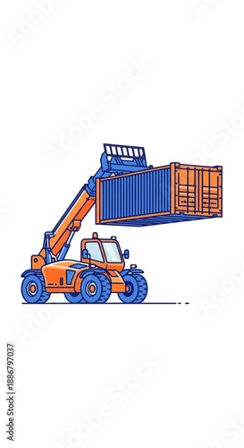 Modern Reach Stacker Lifting Shipping Container Global Freight Logistics Industry Artwork