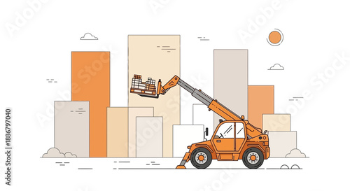 Modern Telehandler Machine Lifting Pallets For Urban Logistics And Construction Work Site