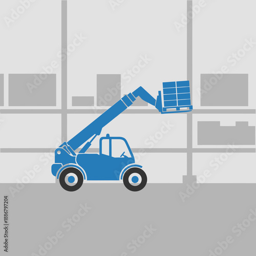Modern Telehandler Performing Logistics Operations In A Dynamic Warehouse Setting