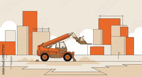 Modern Telehandler Vehicle At Construction Site Building Future Urban Landscape Development Project