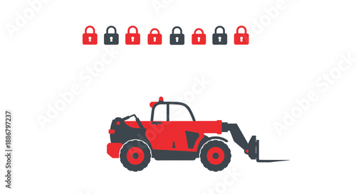 Modern Telehandler Vehicle And Digital Padlock Safety Measures Illustration