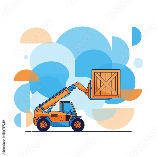 Modern Telehandler Safely Lifting Large Wooden Crate Essential For Global Logistics And Material