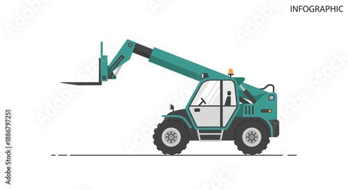 Modern Telehandler Vehicle Construction Equipment Flat Design Infographic Element