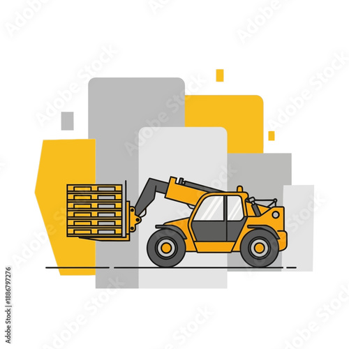Modern Telehandler Vehicle Expertly Lifting Stacked Pallets For Industrial Logistics Operations
